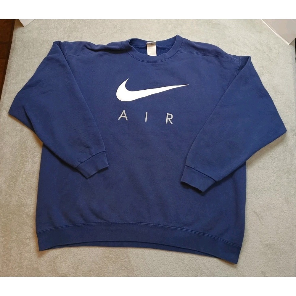 VINTAGE 90's NIKE AIR BIG SWOOSH SWEATSHIRT Mens Size XL Navy Blue USA Grunge.